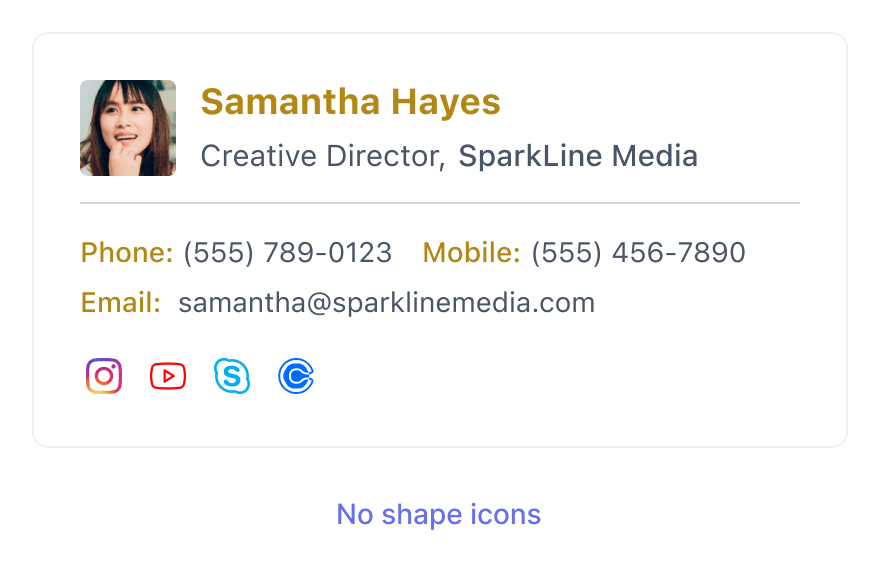 an email signature with no defined shape social media icons